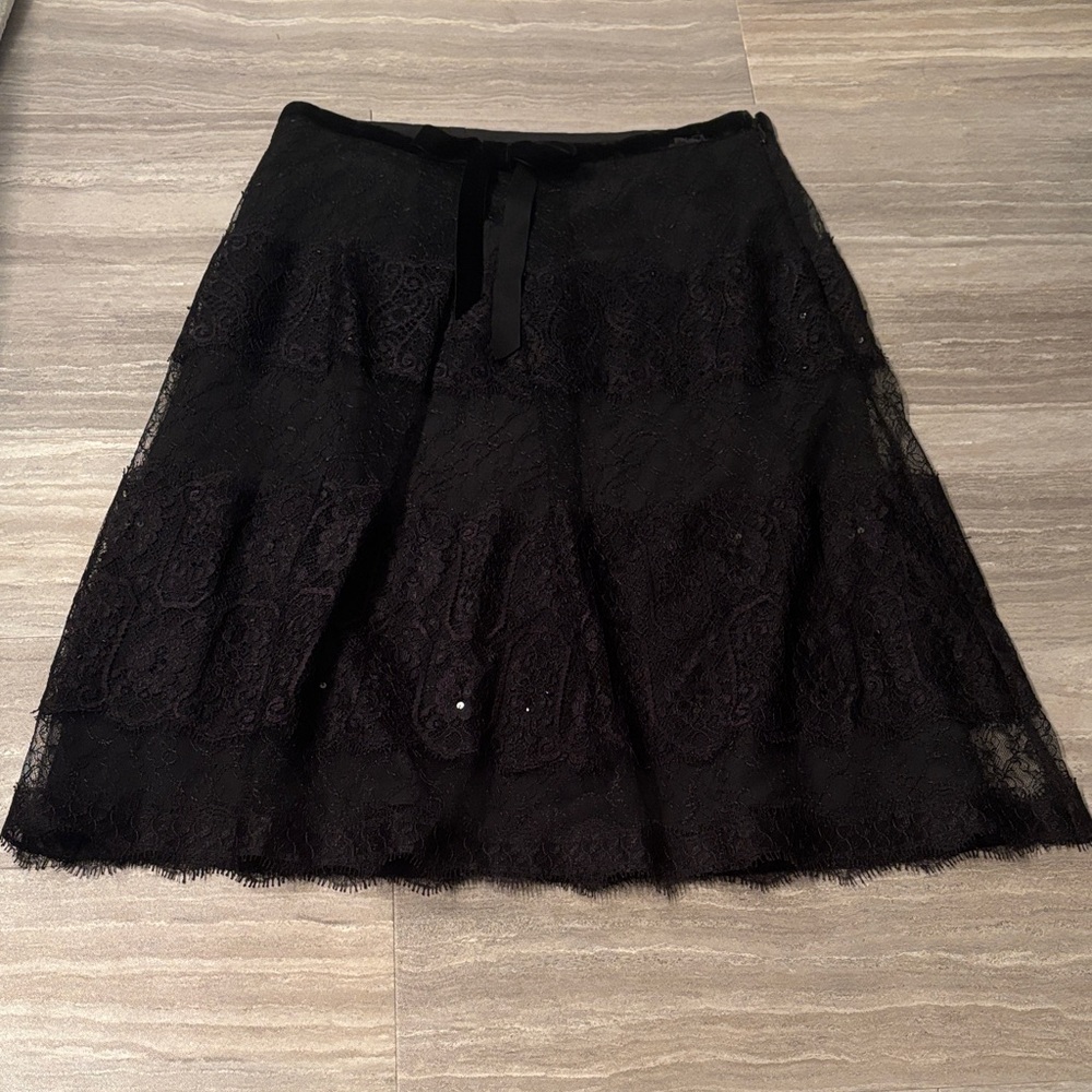Ann Taylor Elegant Black Lace Sequin A-Line Skirt